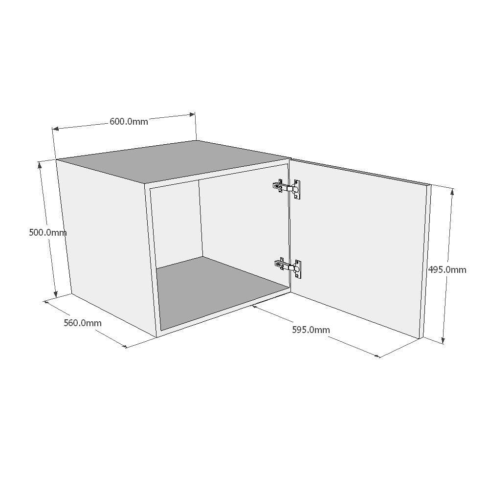 600mm Top Box Unit  - (500mm Height) (560mm Deep) Dimensions