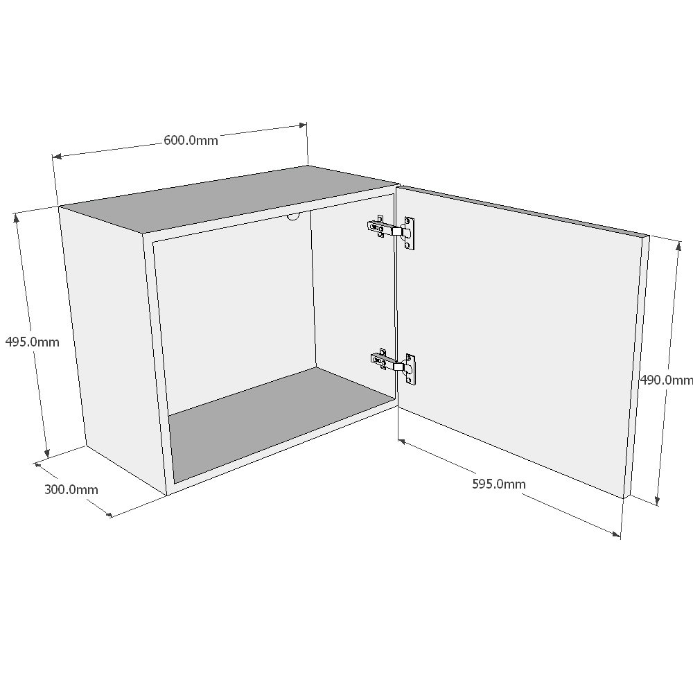 600mm Top Box Unit (495mm Height) Dimensions