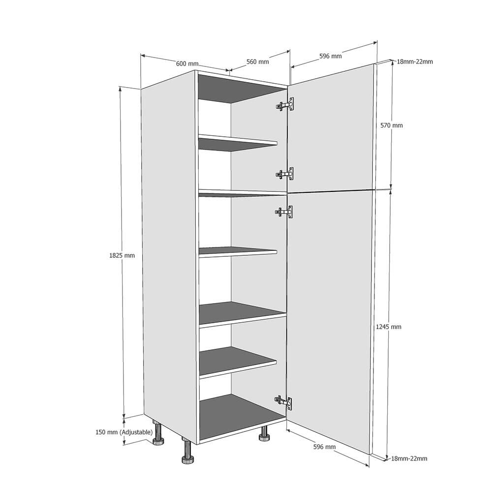 600mm Tall Larder Unit  - 570mm Top Door (Low) Dimensions