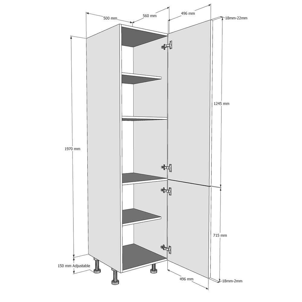 500mm Tall Larder Unit - 715mm Lower Door (Medium) Dimensions