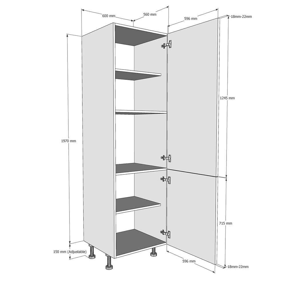 600mm Tall Larder Unit - 715mm Lower Door (Medium) Dimensions