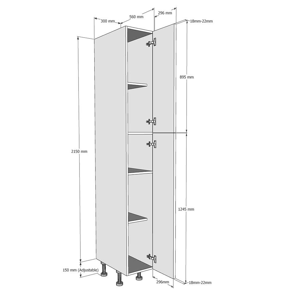 300mm Tall Larder Unit - 895mm Top Door (High) Dimensions