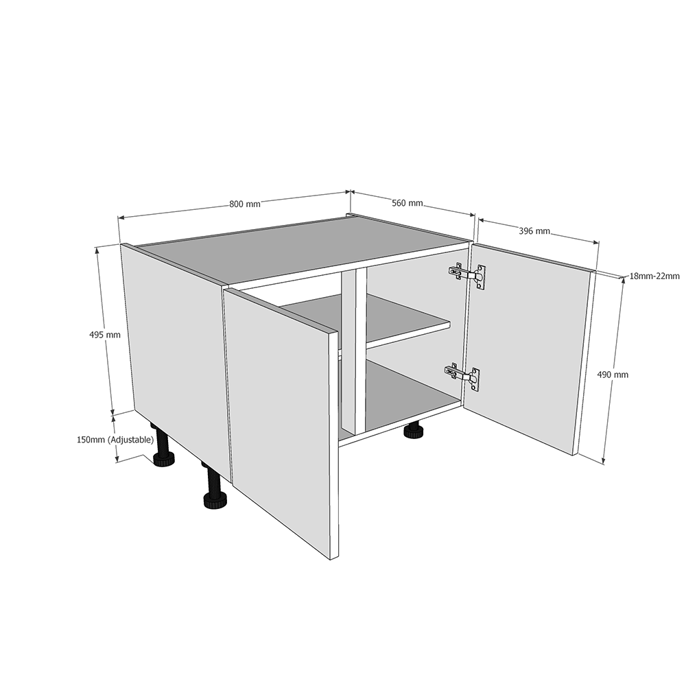 800mm Belfast Sink Base Unit with 2 Doors Dimensions