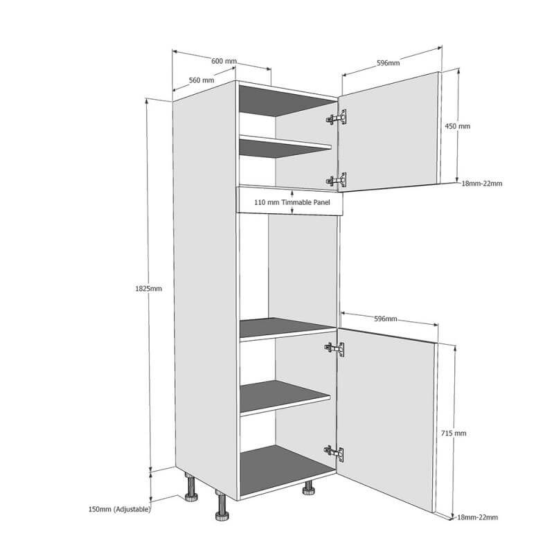 600mm Tall Single Oven Housing with Doors (Low) Dimensions