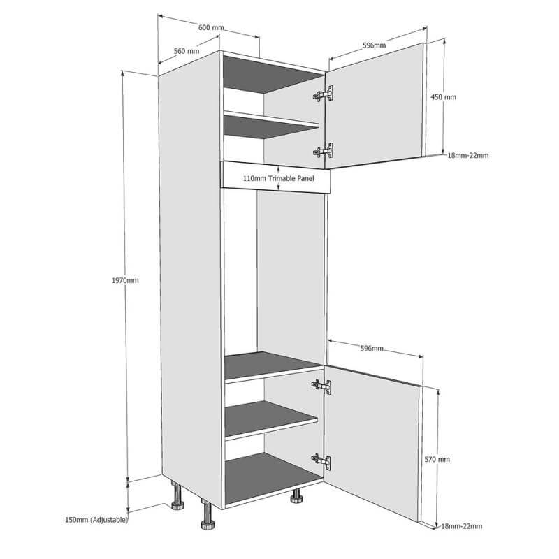 600mm Tall Double Oven Housing with Doors (Medium) Dimensions