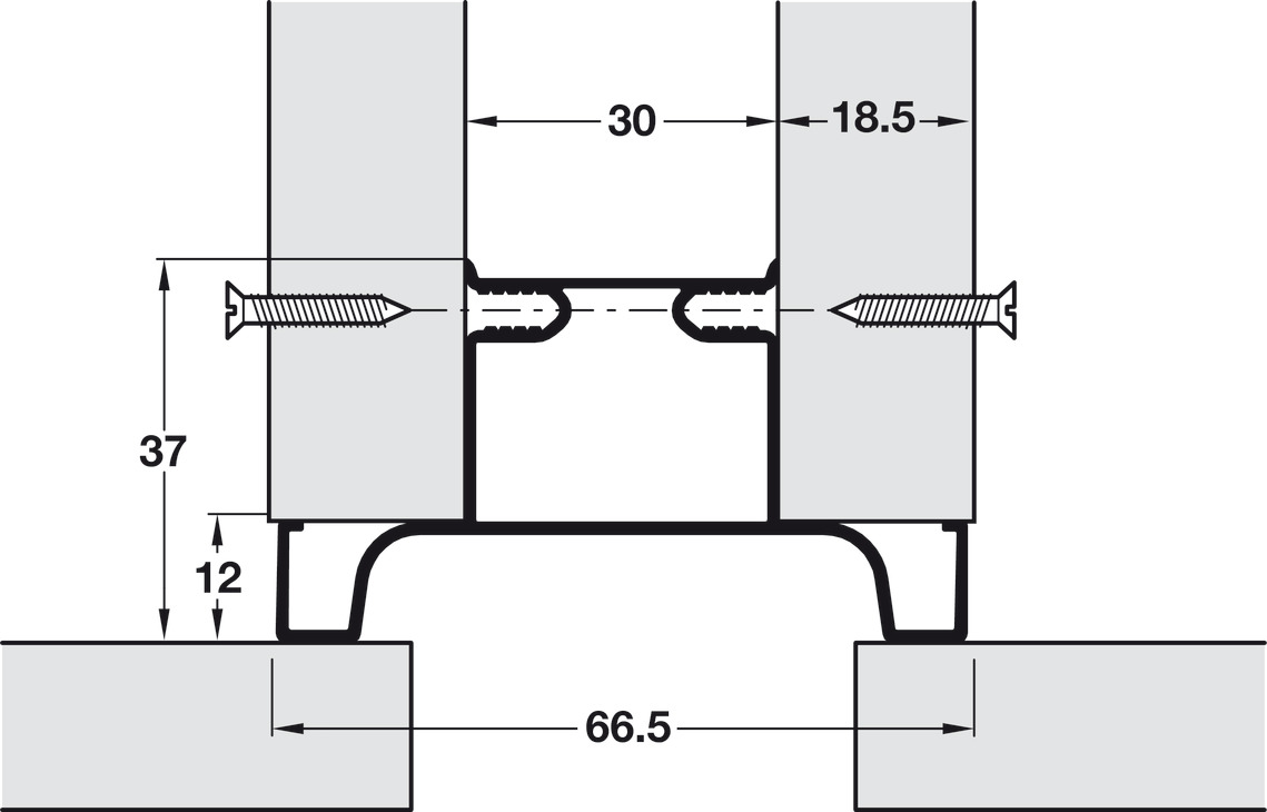 2.67m Vertical Profile - Intermediate for True Handleless - Matt Black Powder Coated Dimensions