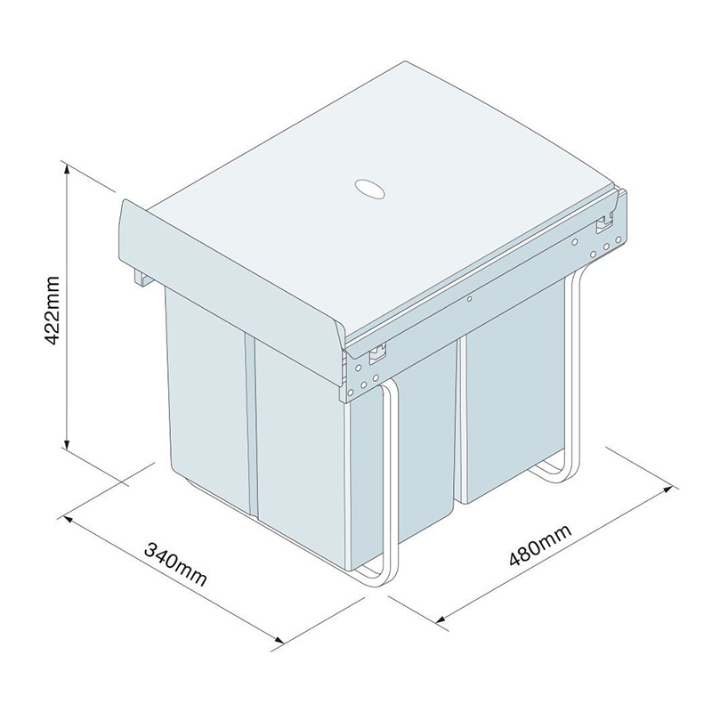 Base Mounted Pull-Out Waste Bin - 2 x 10 & 1 x 20 Litre - 400mm Wide Dimensions