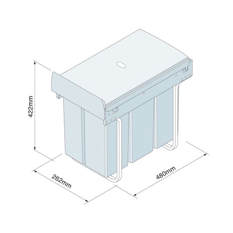 Base Mounted Pull-Out Waste Bin - 3 x 10 Litre - 300mm Wide Dimensions