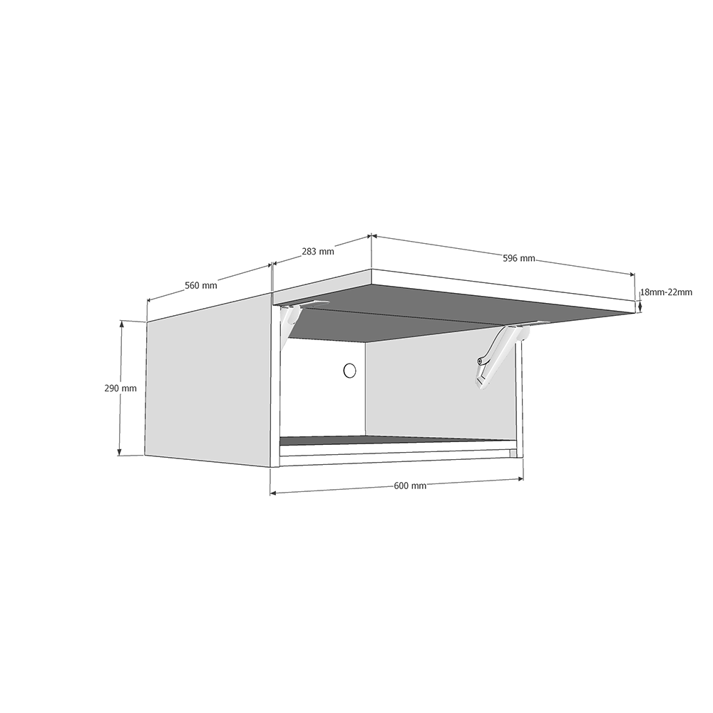 600mm True Handleless Bridging Unit (290mm Height) (560mm Deep) Dimension