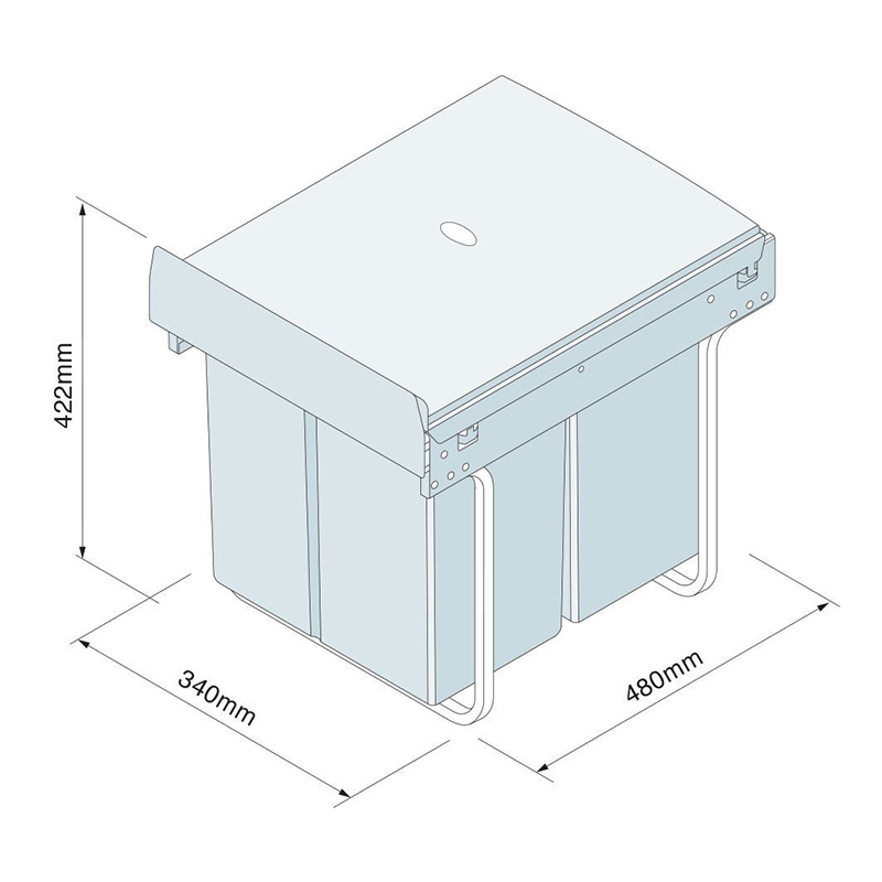 Base Mounted Pull-Out Waste Bin - 2 x 20 Litre - 400mm Wide Dimensions