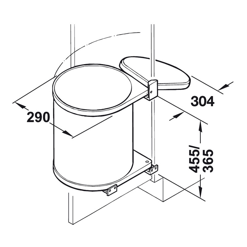 Door Mounted Waste Bin - 15 Litre - min 400mm Wide Unit - Slate Grey Dimensions