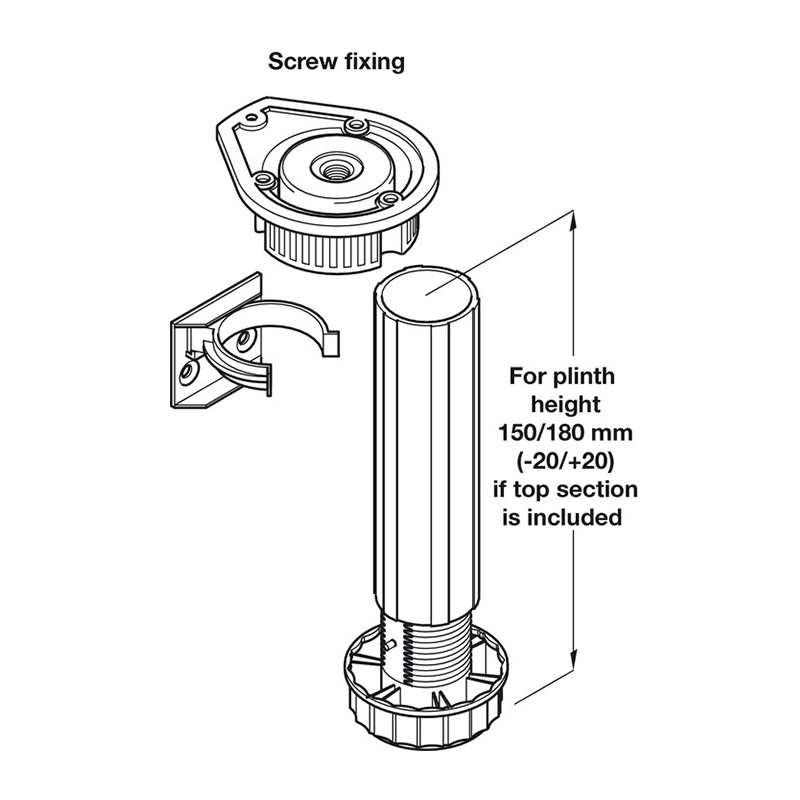 150mm Cabinet Leg Pack - Screw On - Set of 4 Dimensions