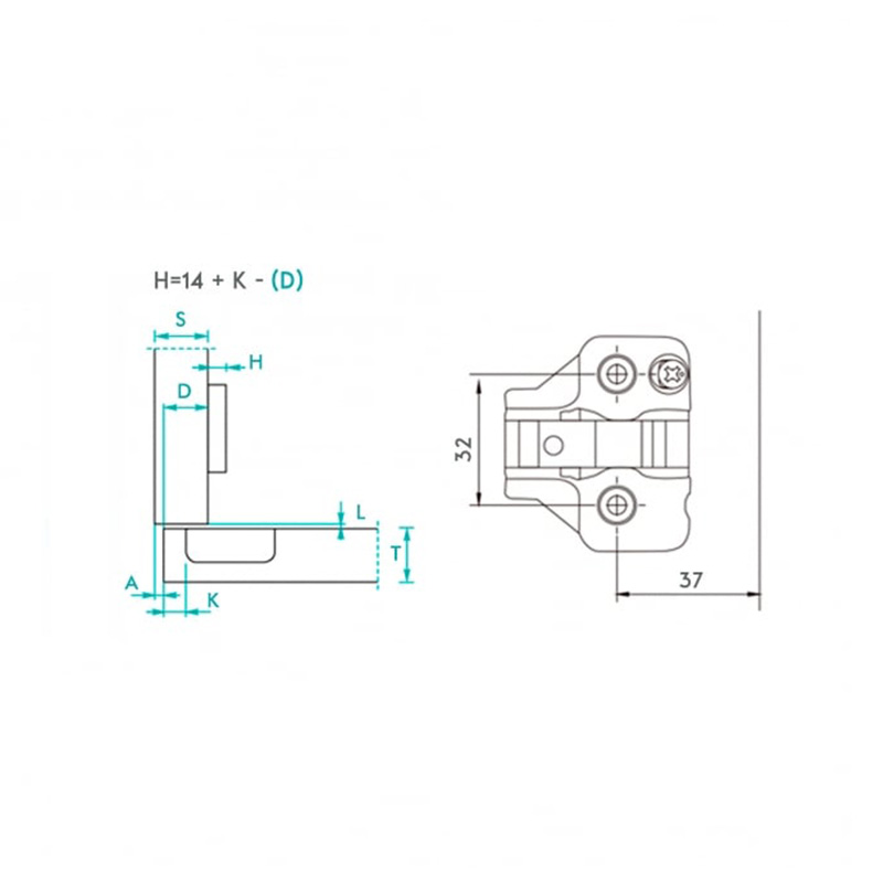 Soft Close Hinge & Plate - 110 Degree Dimensions