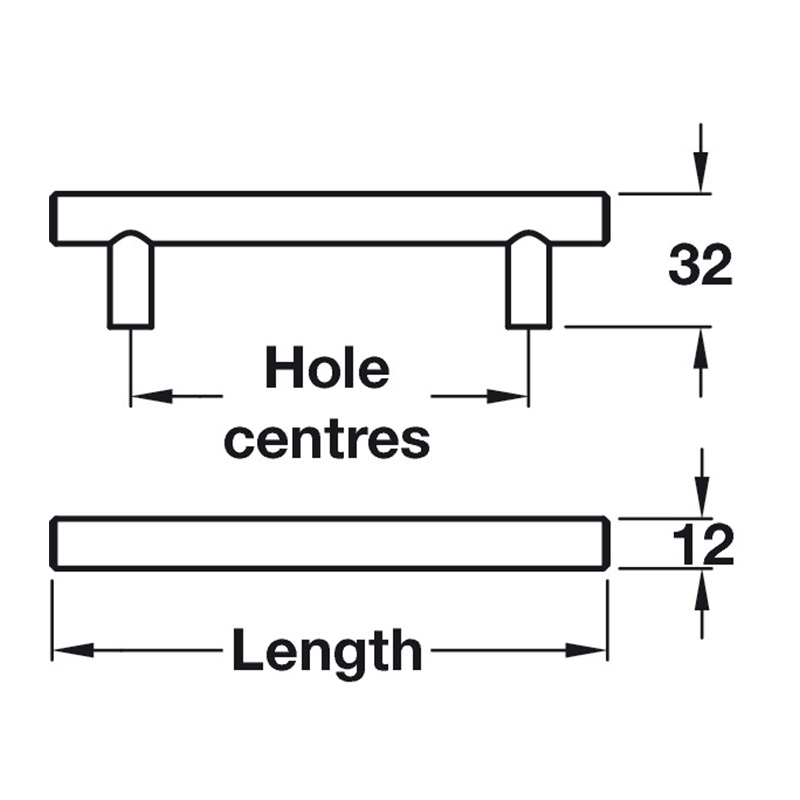 Mia Copper T-Bar Handle - Various Sizes Dimensions