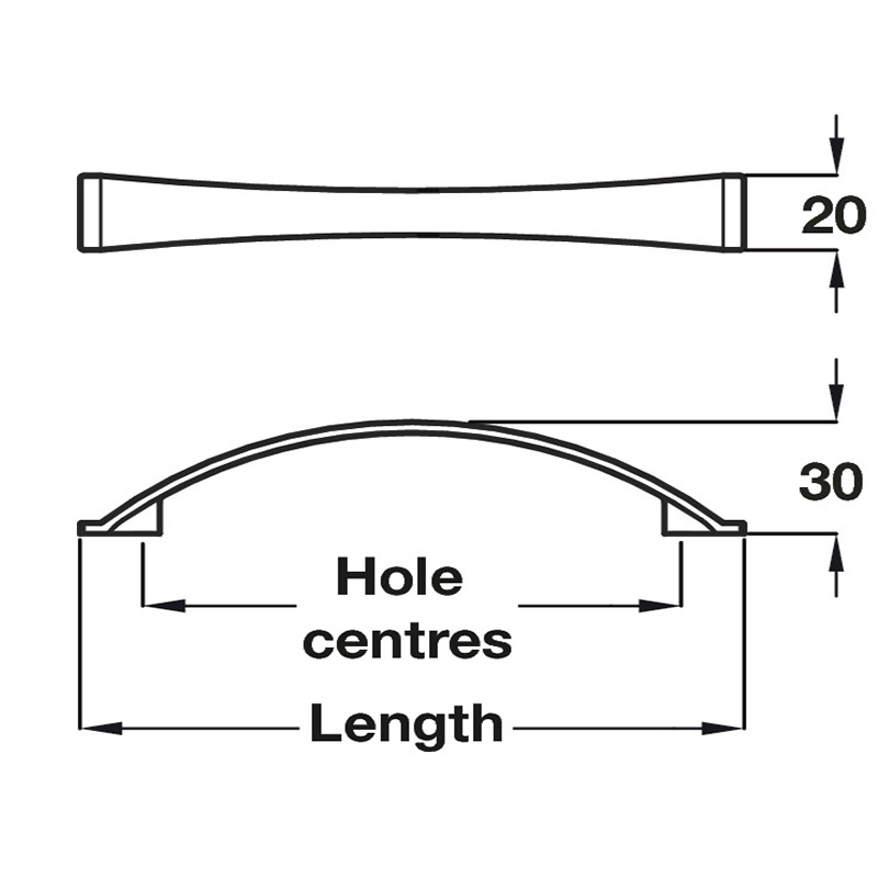 Odessa - Bow Handle - Stainless Steel Effect Dimensions