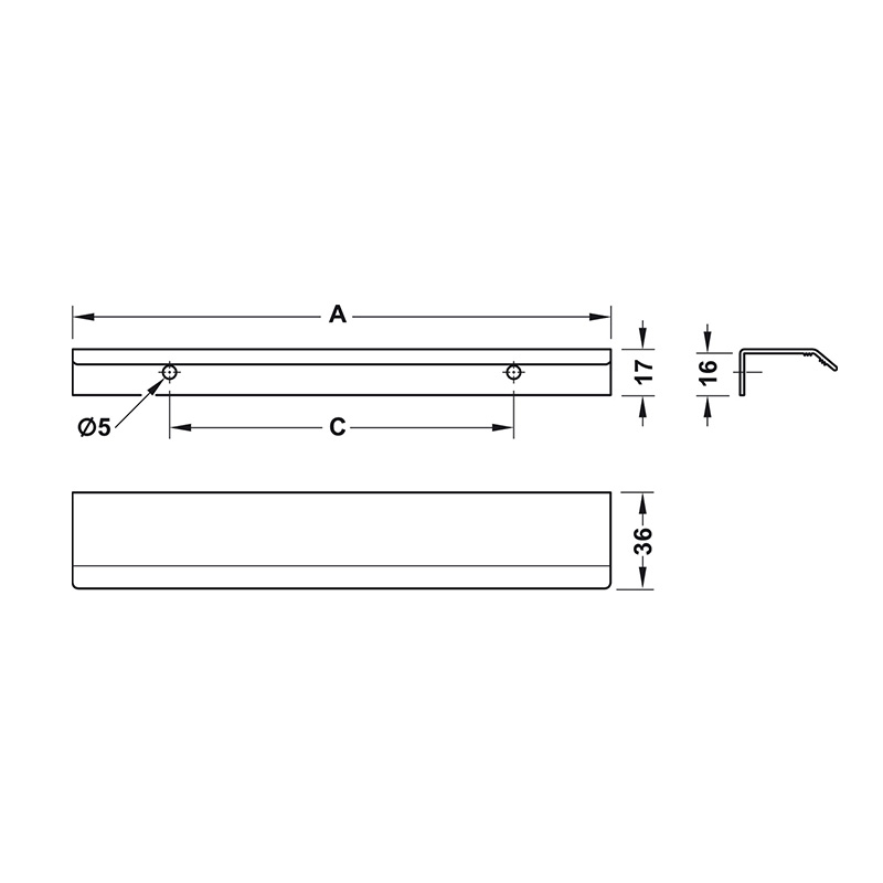 Linear - Profile Handle - Matt Black Dimensions