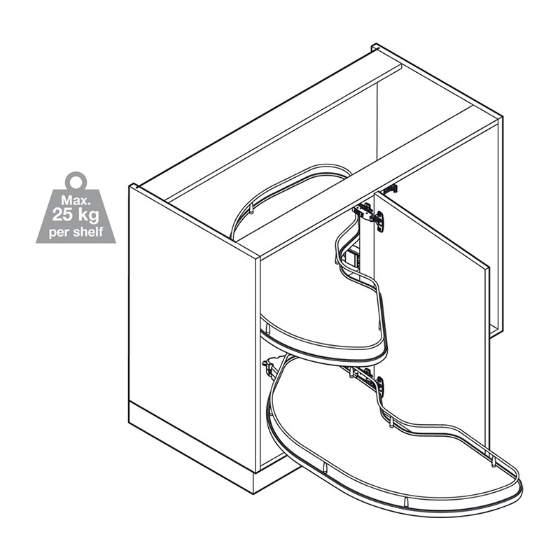 LAVA Pull Out Shelving Mechanism - To Suit 1000mm Unit with 500mm Door - Left Hand Dimensions