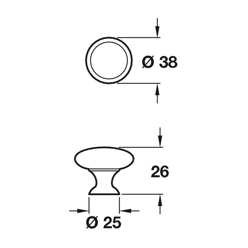 Delilah - Knob - Stainless Steel Dimensions