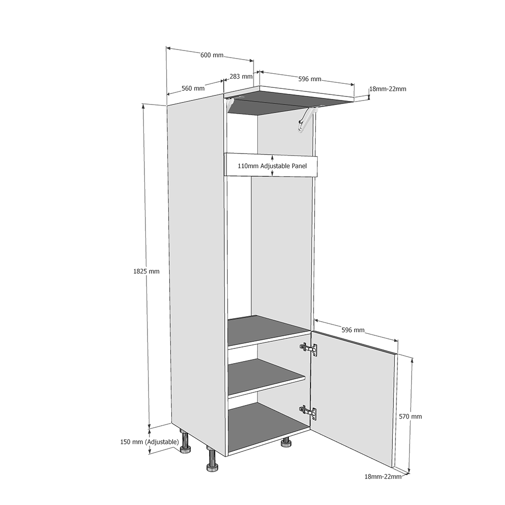 600mm Tall Double Oven Housing with Doors (Low) Dimensions