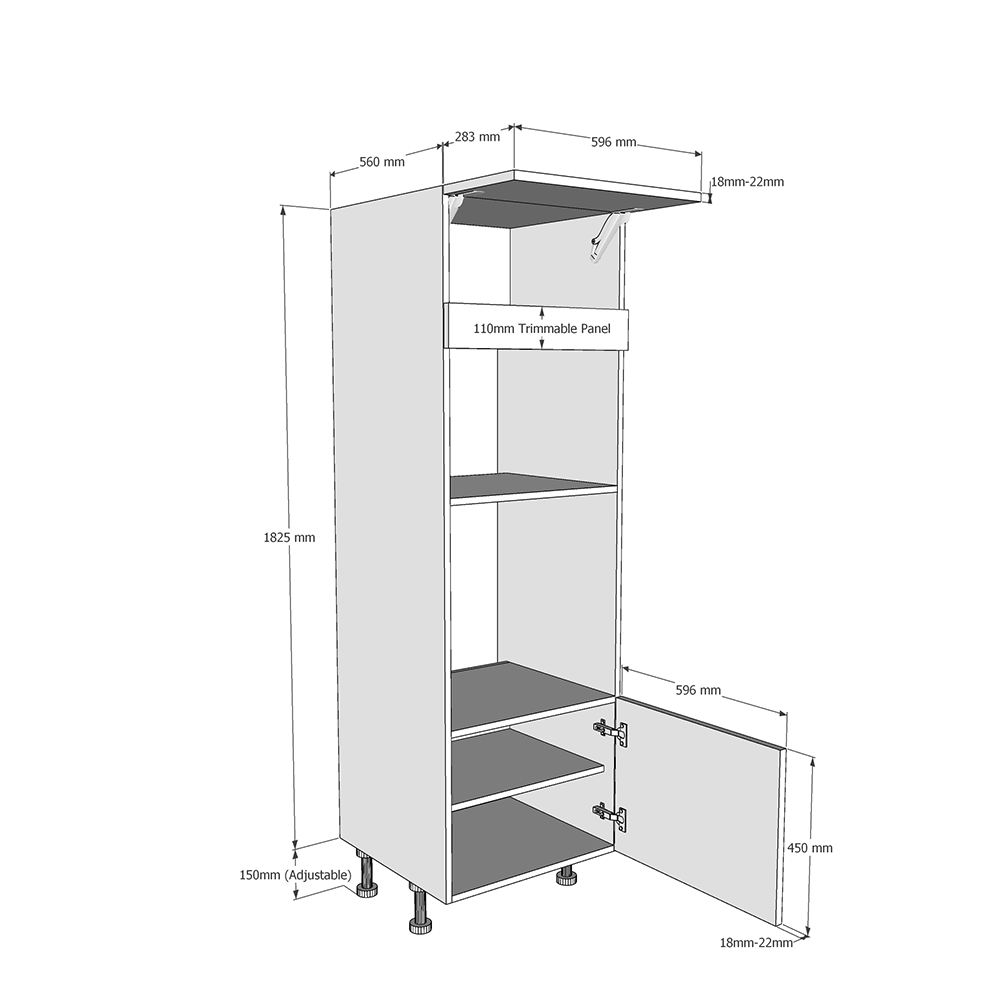 600mm Tall Single Oven & Mic Housing with Doors (Low) Dimensions
