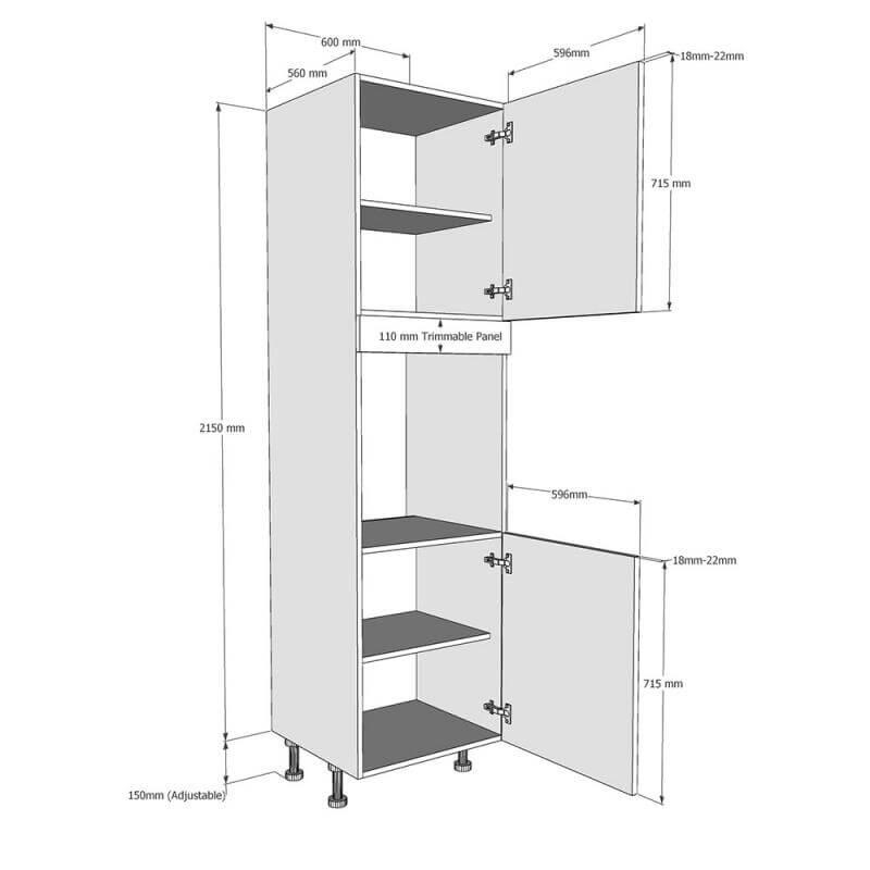 600mm Tall Single Oven Housing with Doors (High) Dimensions