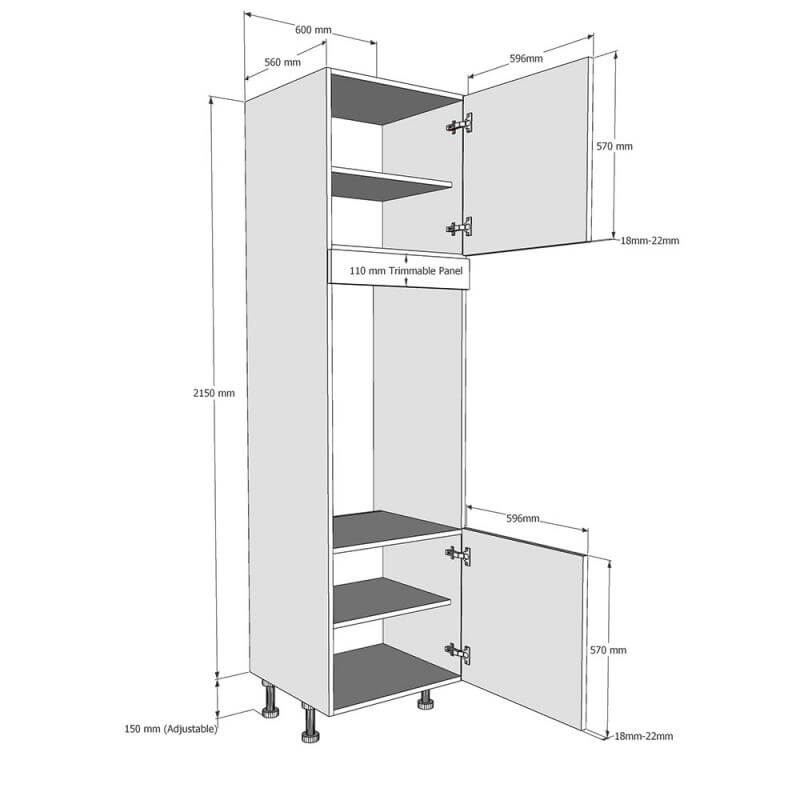 600mm Tall Double Oven Housing with Doors (High) Dimensions
