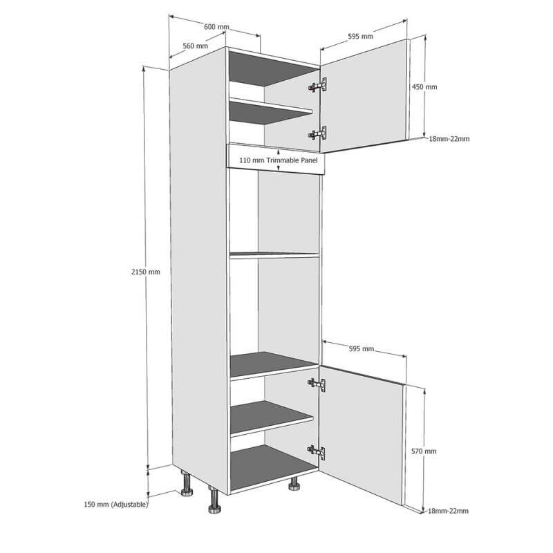 600mm Tall Single Oven & Mic Housing with Doors (High) Dimensions