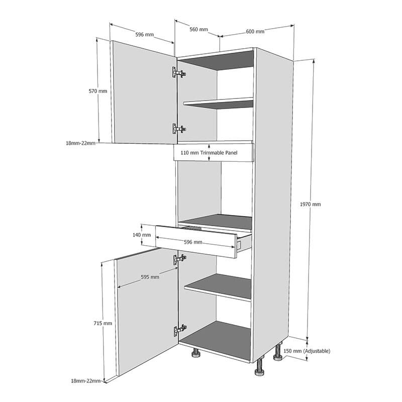 600mm True Handleless Tall Microwave Oven Housing - LH Hinge (Medium) Dimensions