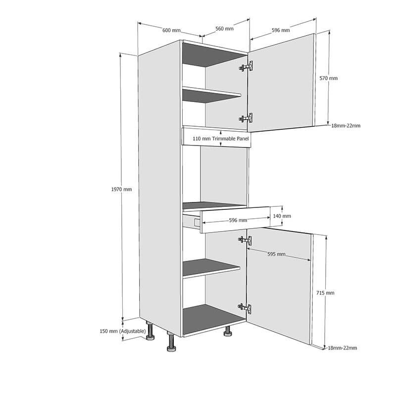600mm True Handleless Tall Microwave Oven Housing - RH Hinge (Medium) Dimensions