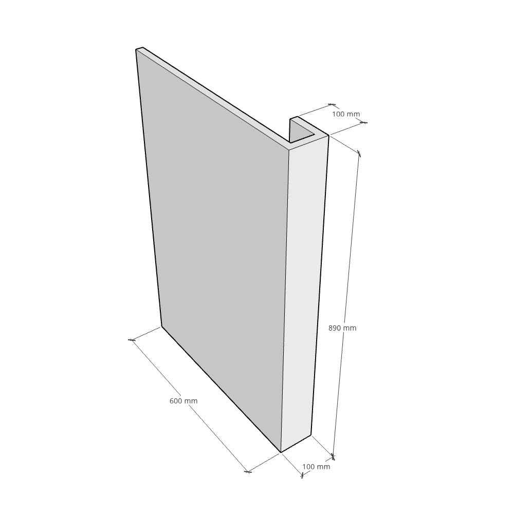 Artino Return Gable End Panel - Plain - 890 x 600 x 100mm Dimensions