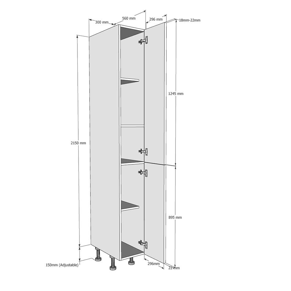 300mm Tall Larder Unit - 895mm Lower Door (High) Dimensions