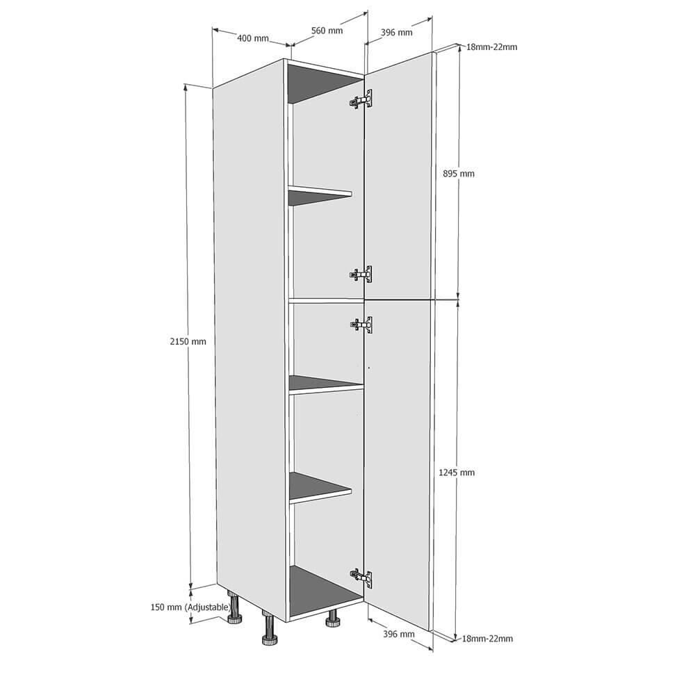 400mm Tall Larder Unit - 895mm Lower Door (High) Dimensions