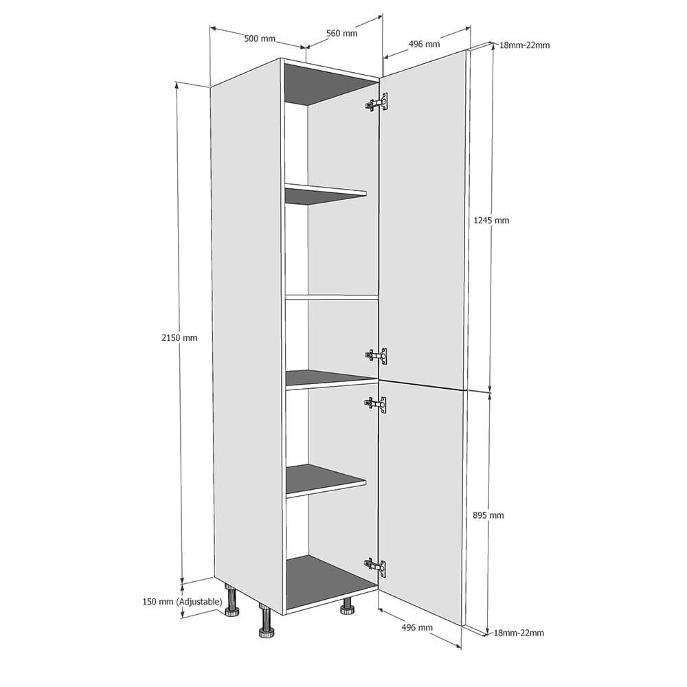 500mm Tall Larder Unit - 895mm Lower Door (High) Dimensions