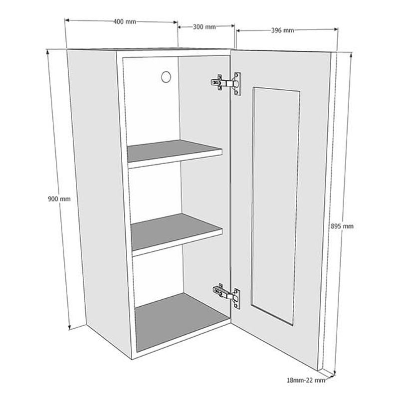 400mm Glass Door Wall Unit (High) Dimensions