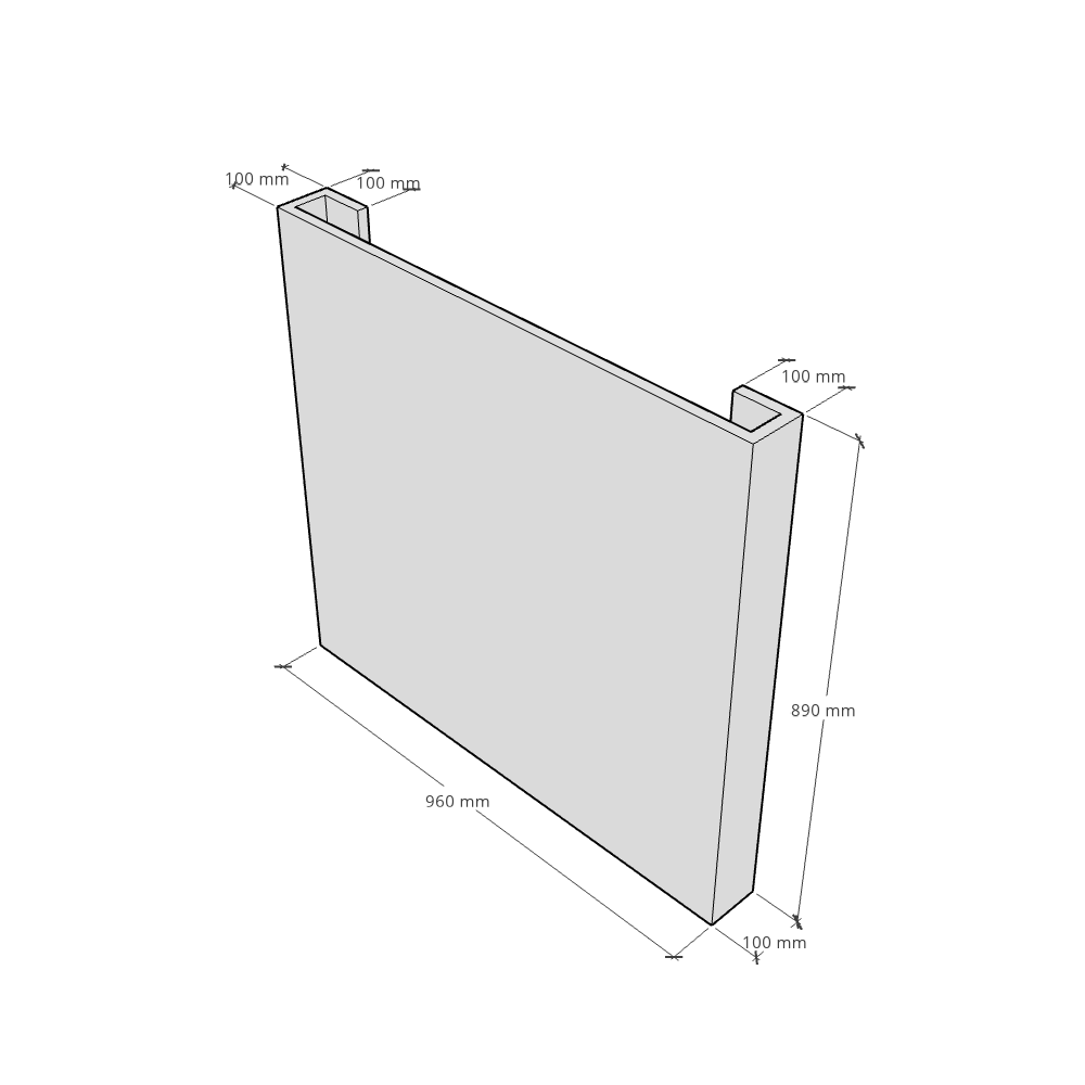 Artino Island Double Return Gable End Panel - Plain - 890 x 960 x 100mm Dimensions