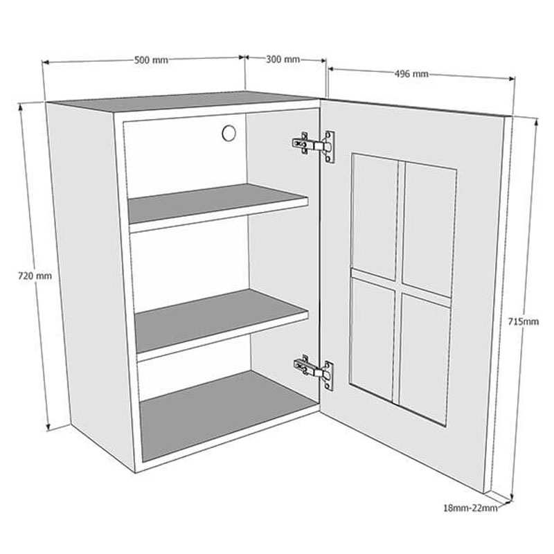 500mm 4 Panel Georgian Glass Door Wall Unit (Medium) Dimensions
