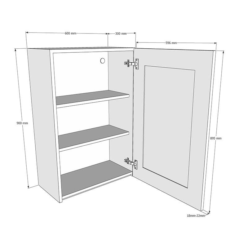 600mm True Handleless Glass Door Wall Unit (High) Dimensions