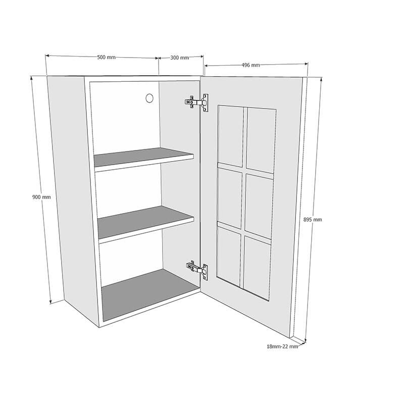 500mm 6 Panel Georgian Glass Door Wall Unit (High) Dimensions