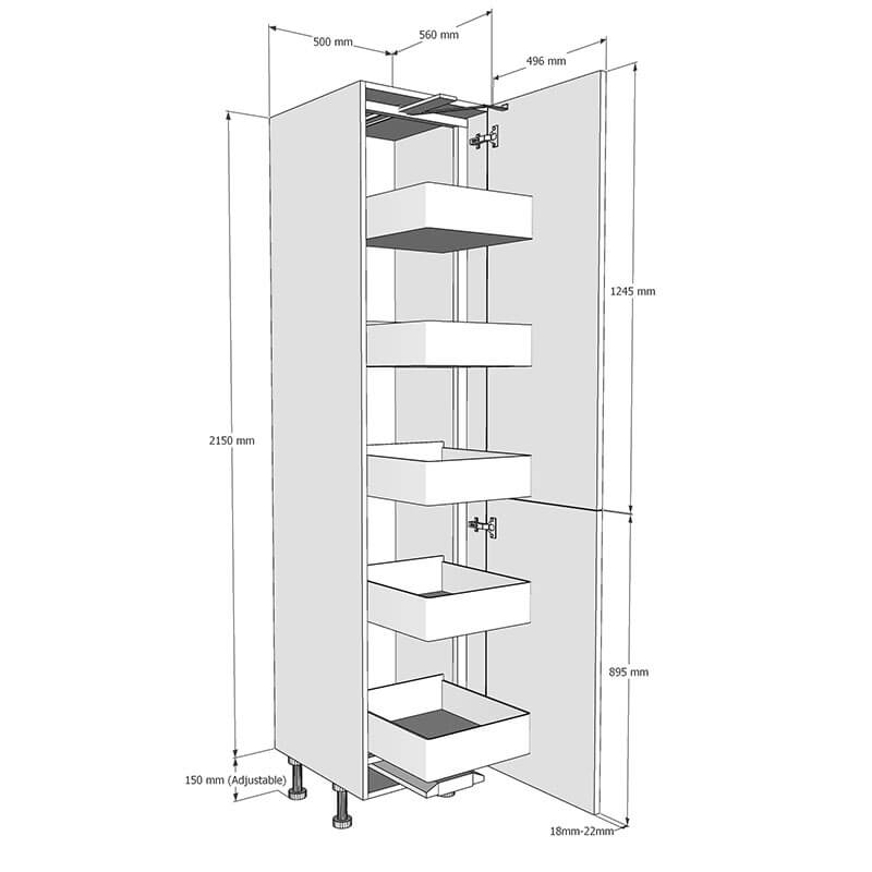 500mm Tall Planero Swing Out Larder Unit - 895mm Lower Door (High) Dimensions