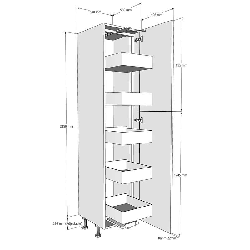 500mm Tall Planero Swing Out Larder Unit - 895mm Top Door (High) Dimensions