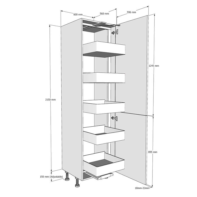 600mm Tall Planero Swing Out Larder Unit - 895mm Lower Door (High) Dimensions