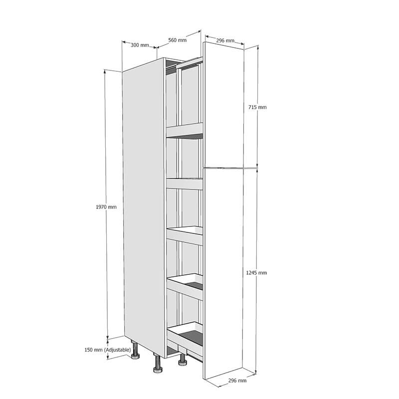 300mm Tall Planero Pull Out Larder Unit - 720mm Top Door (Medium) Dimensions