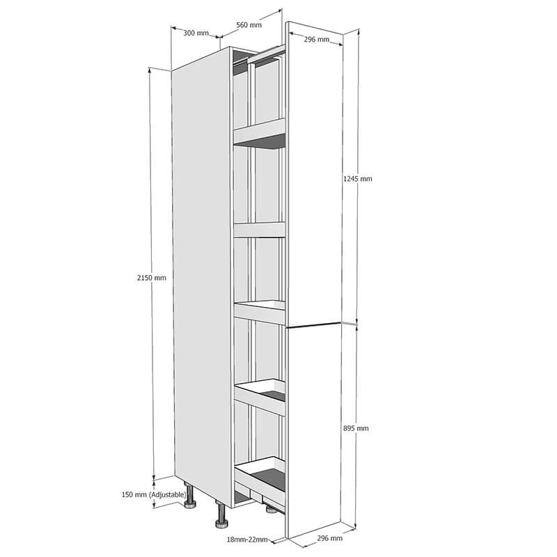 300mm Tall Planero Pull Out Larder Unit - 900mm Lower Door (High) Dimensions