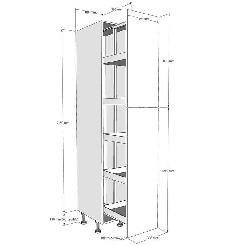 400mm Tall Planero Pull Out Larder Unit - 900mm Top Door (High) Dimensions