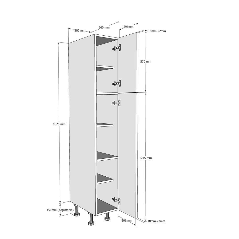 300mm Tall Larder Unit - 570mm Top Door (Low) Dimensions