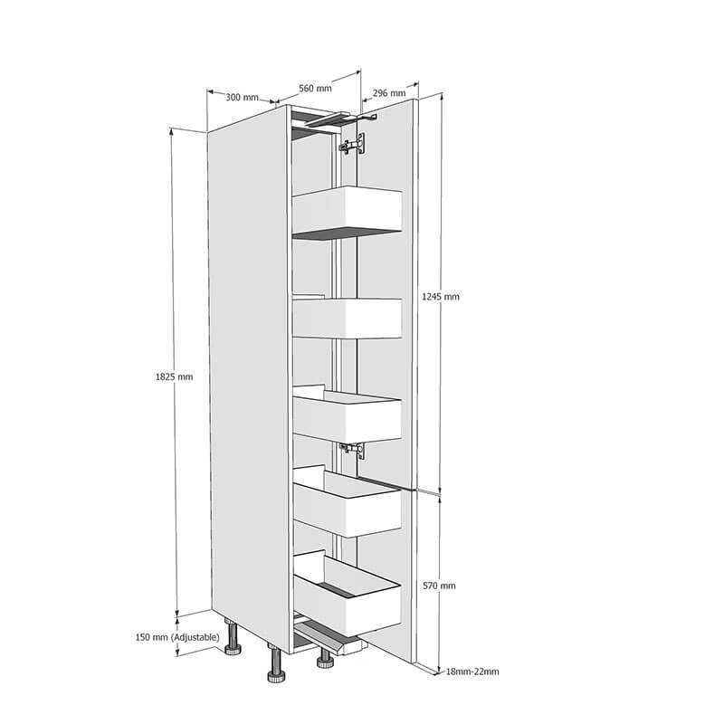300mm Tall Planero Swing Out Larder Unit - 570mm Lower Door (Low) Dimensions
