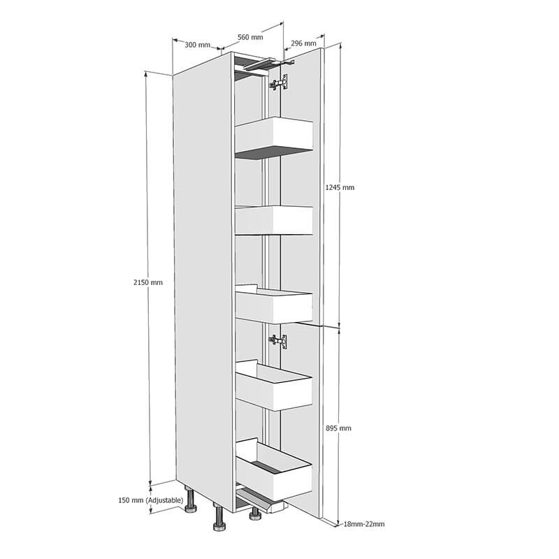 300mm Tall Planero Swing Out Larder Unit - 895mm Lower Door (High) Dimensions