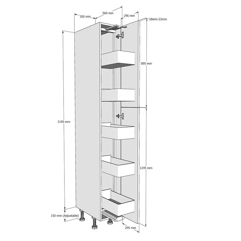 300mm Tall Planero Swing Out Larder Unit - 895mm Top Door (High) Dimensions