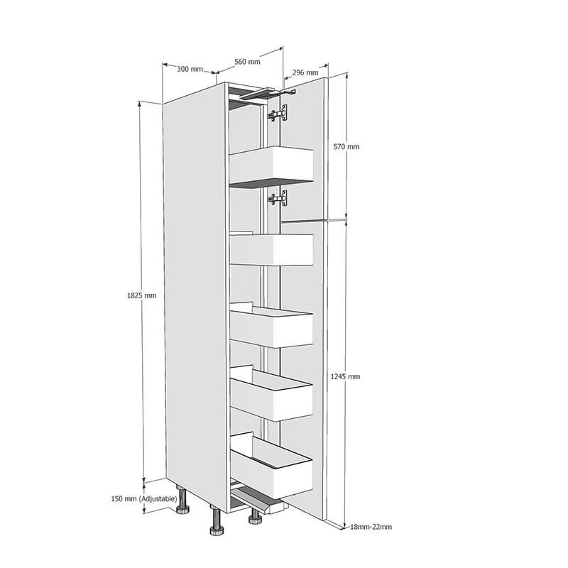 400mm Tall Planero Swing Out Larder Unit - 570mm Top Door (Low) Dimensions