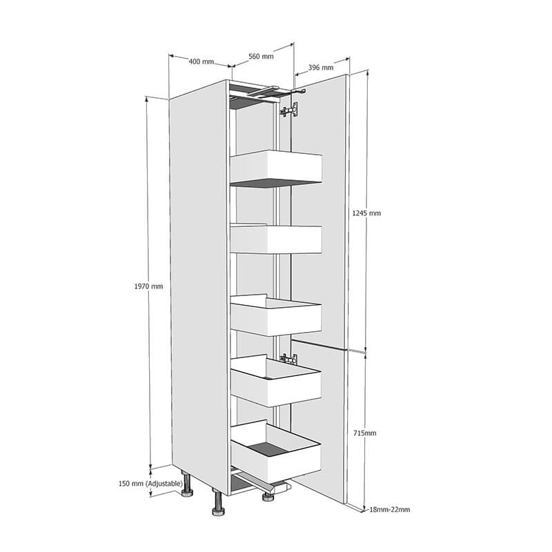 400mm Tall Planero Swing Out Larder Unit - 715mm Lower Door (Medium) Dimensions